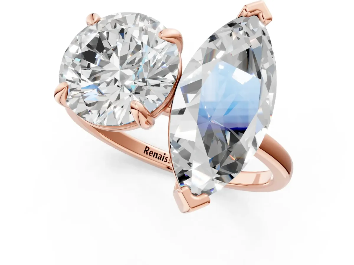 Round and Marquise Toi Moi Ring with Prong Setting and Plain Band Rose gold