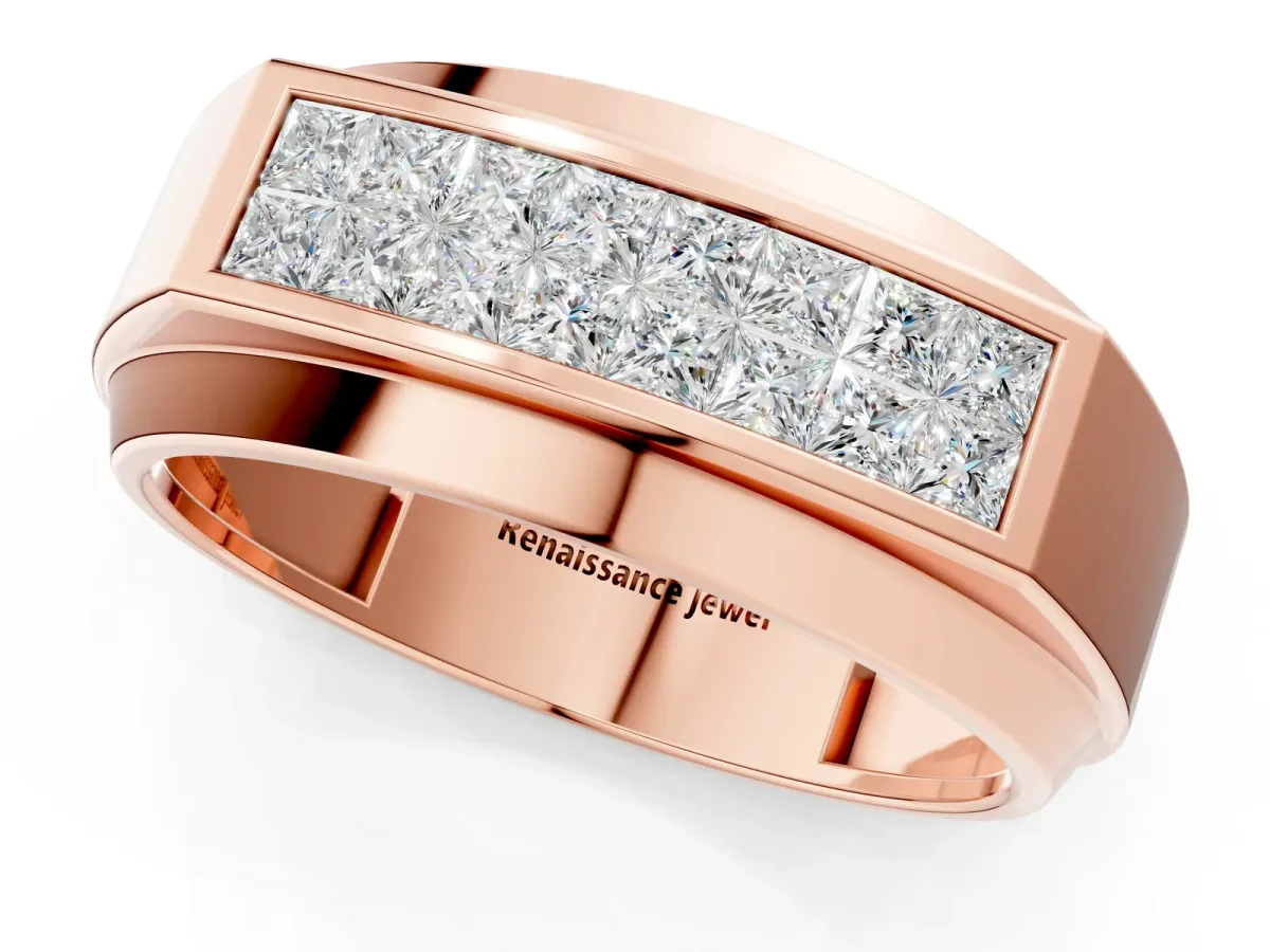 Princess Diamond Pavé Panel Mens Band Rose gold