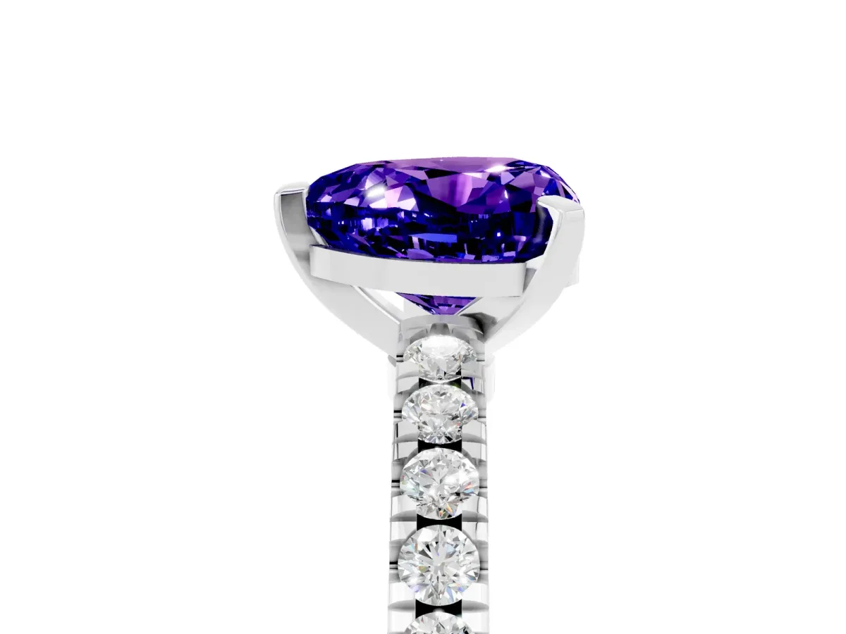 Heart Cut Solitaire Tanzanite with Pavé Band and Four-Prong Setting Silver