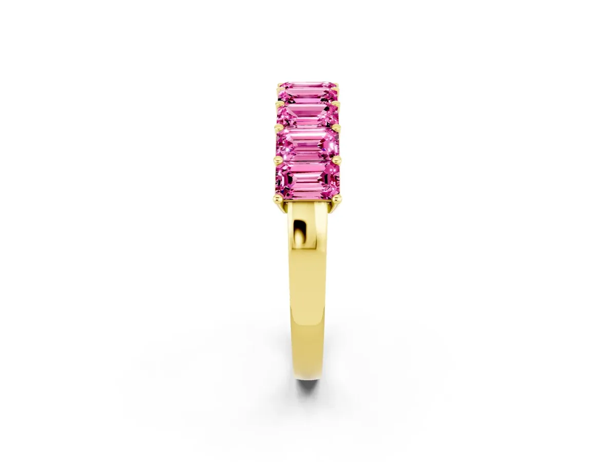Emerald Cut Pink Sapphire Prong-Set Eternity Band Yellow gold