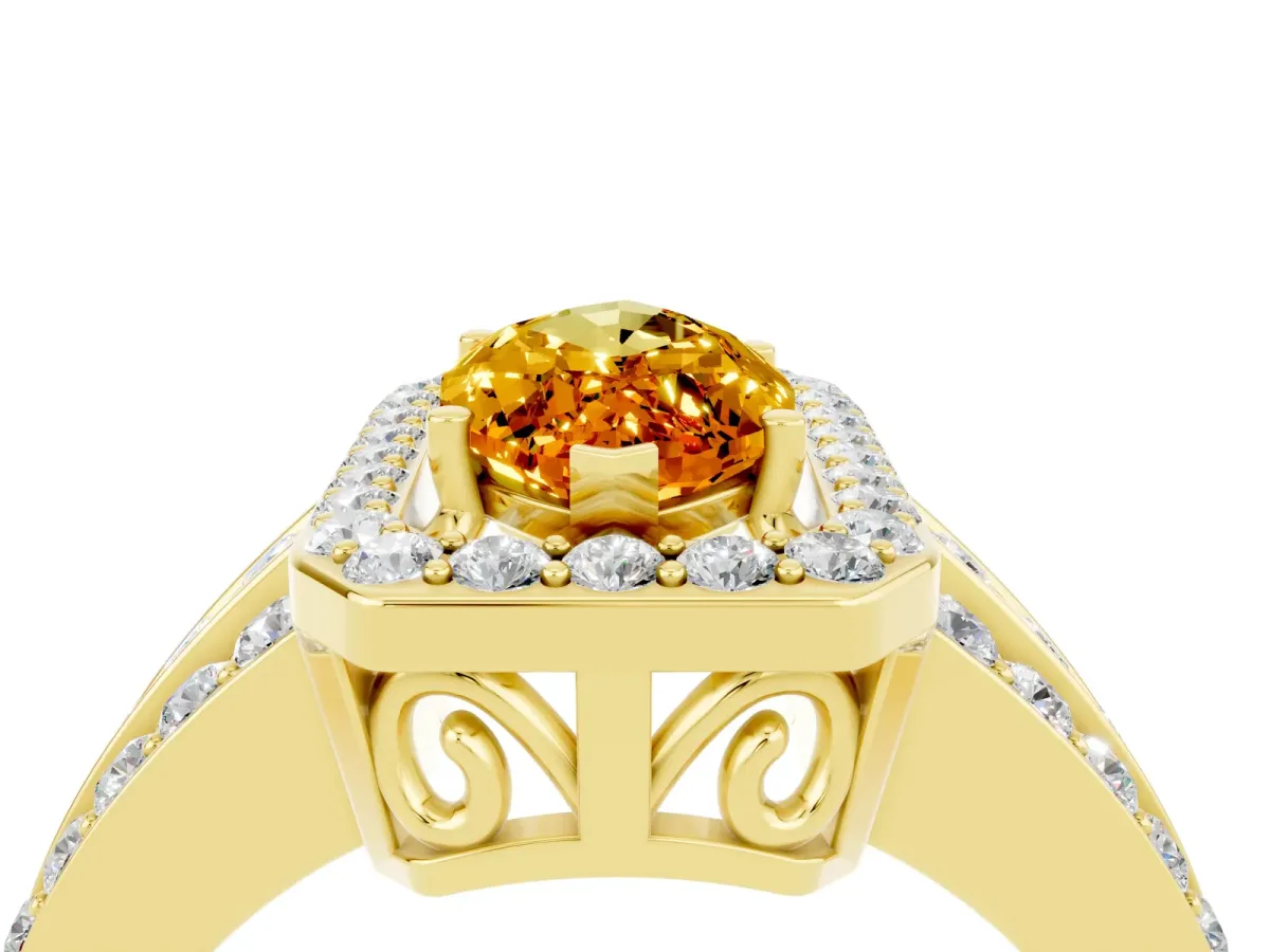Marquise Cut Halo Citrine Ring with Round Split Shank and Prong Setting Yellow gold