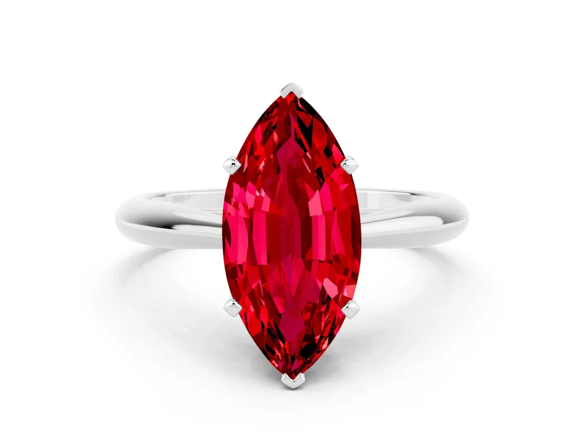 Marquise Cut Ruby Solitaire Engagement Ring with Cathedral Setting and Four-Prong Mount White gold