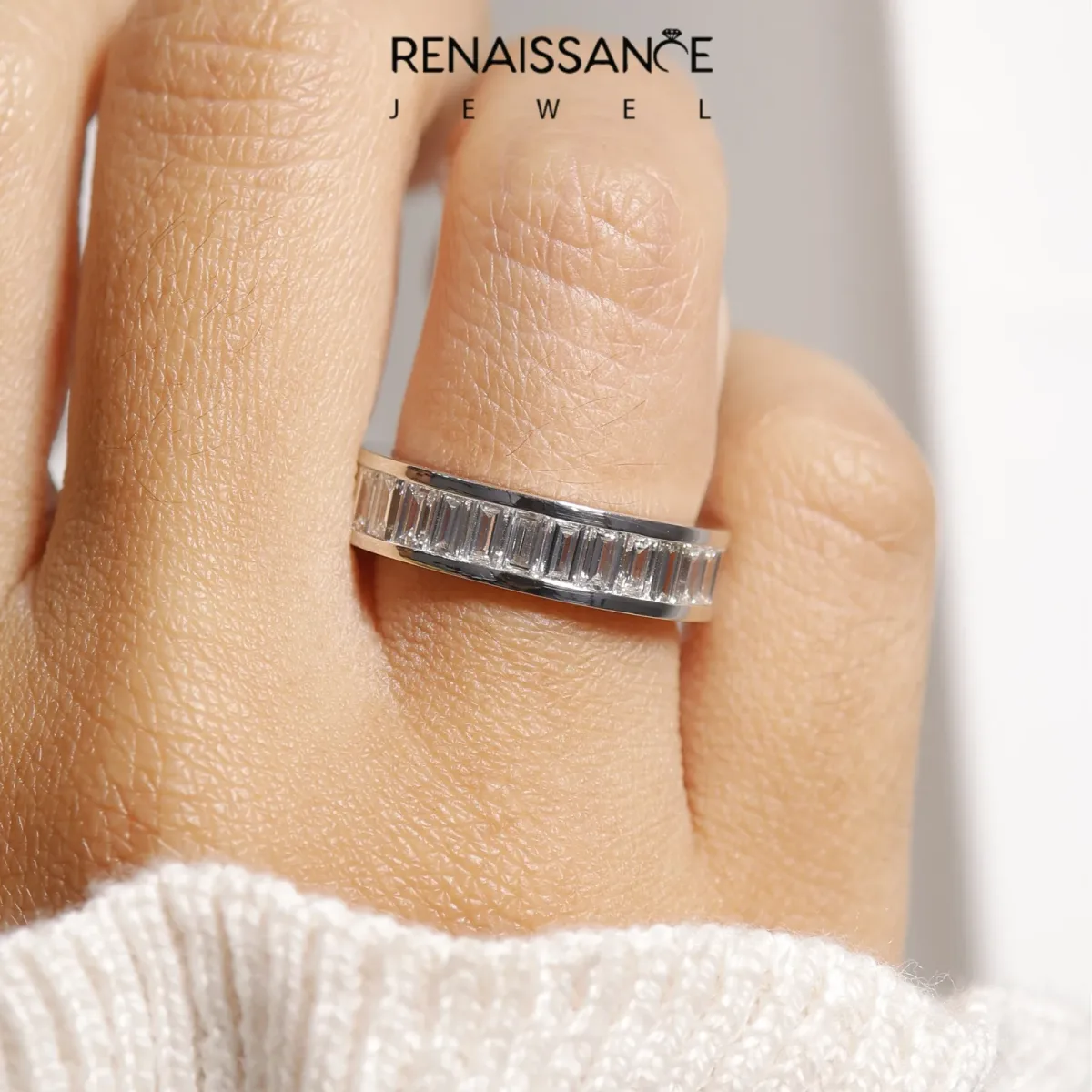 baguette Cut eternity band with channel set White gold