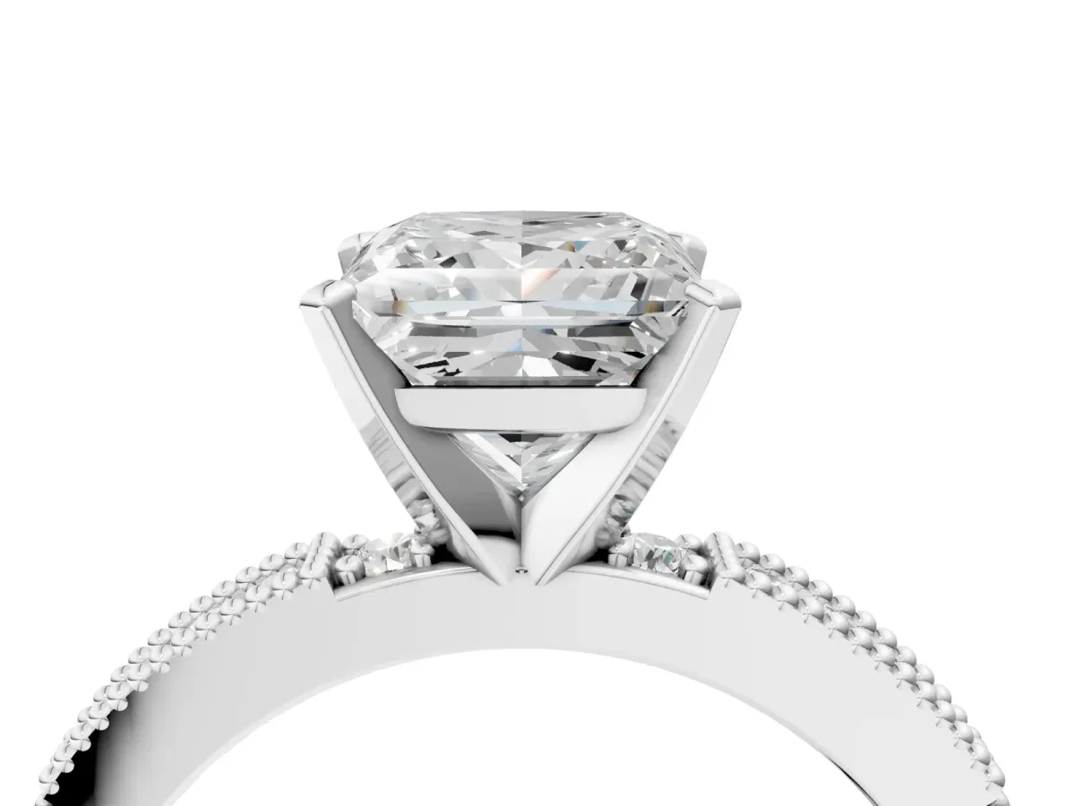 Princess Cut Solitaire with Pavé Band and Four-Prong Setting Silver