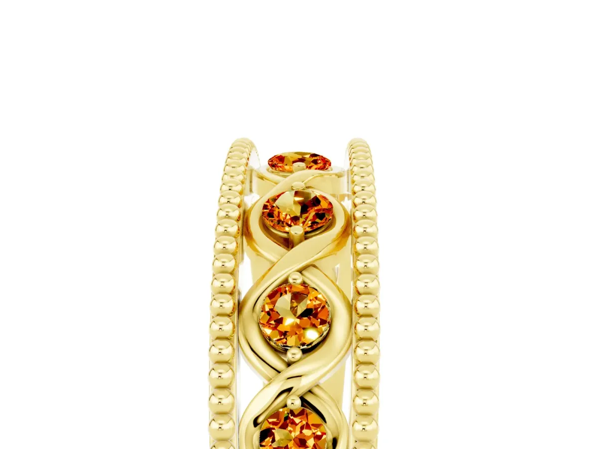 Round Citrine Twist Milgrain Band with Bezel Setting Yellow gold