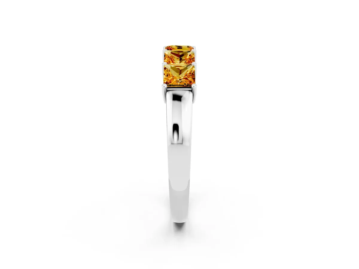 Princess Cut Five-Stone Citrine Band with Prong Setting White gold