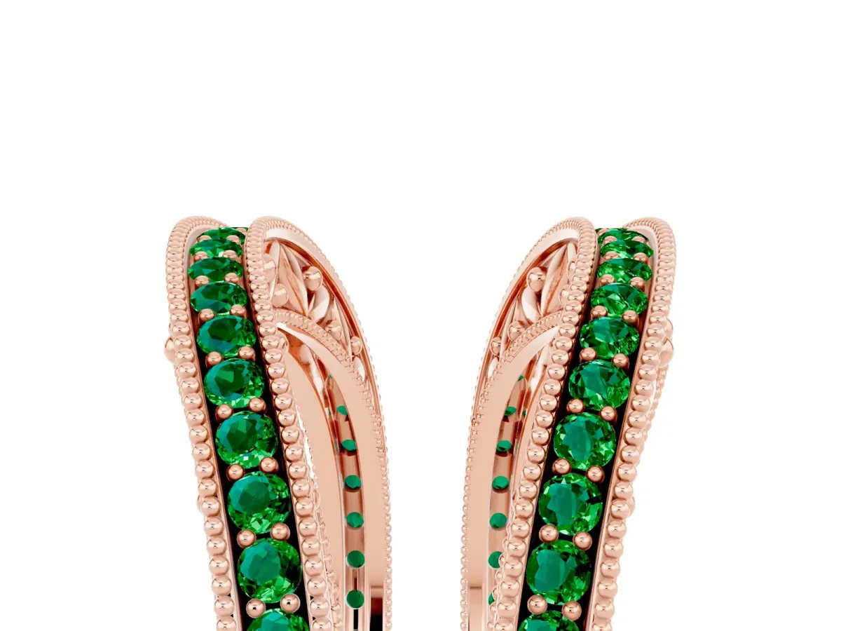 Round Emerald Milgrain Eternity Band with Channel Setting Rose gold