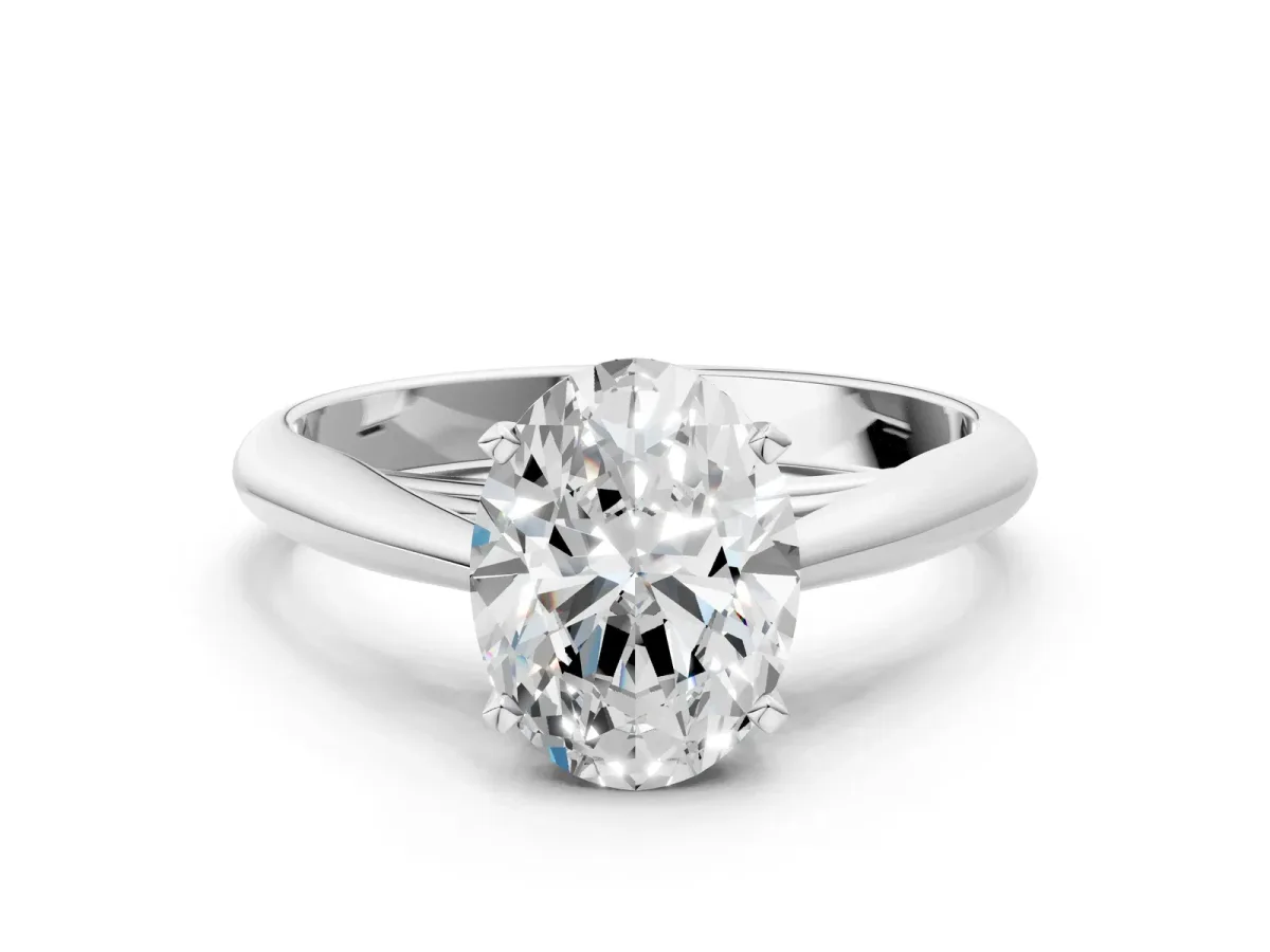 Oval Cut Diamond Solitaire Engagement Ring with Cathedral Setting and Four-Prong Mount White gold