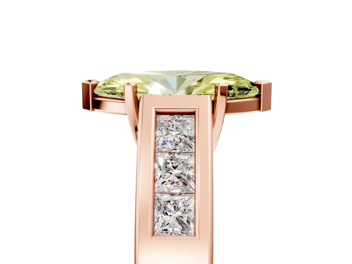 Fancy Yellow Marquise Cut Cut Channel Set Solitaire Ring with Four-Prong Setting Rose gold