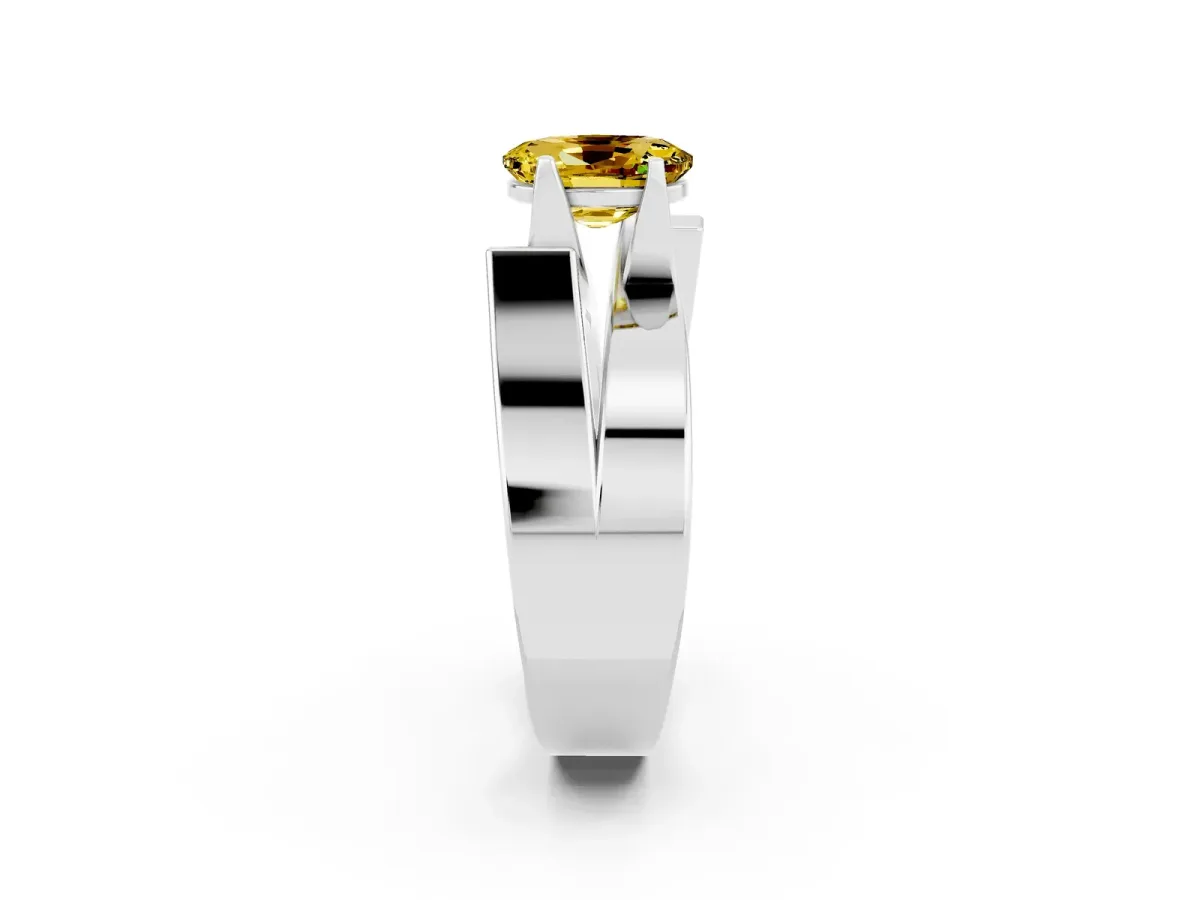 Modern Tension Set Oval Cut Yellow Sapphire Solitaire Wide Band Ring Silver