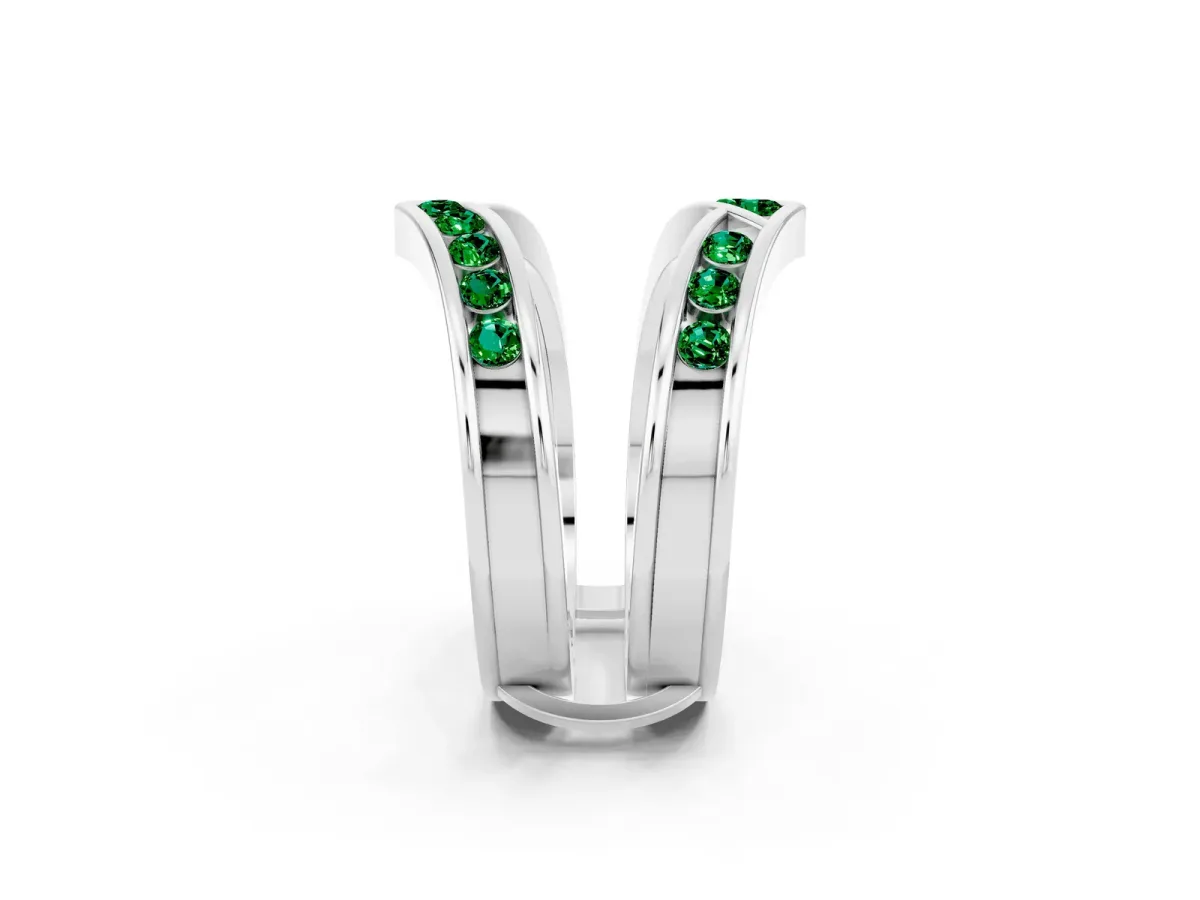 Round Emerald Channel-Set Chevron Band White gold