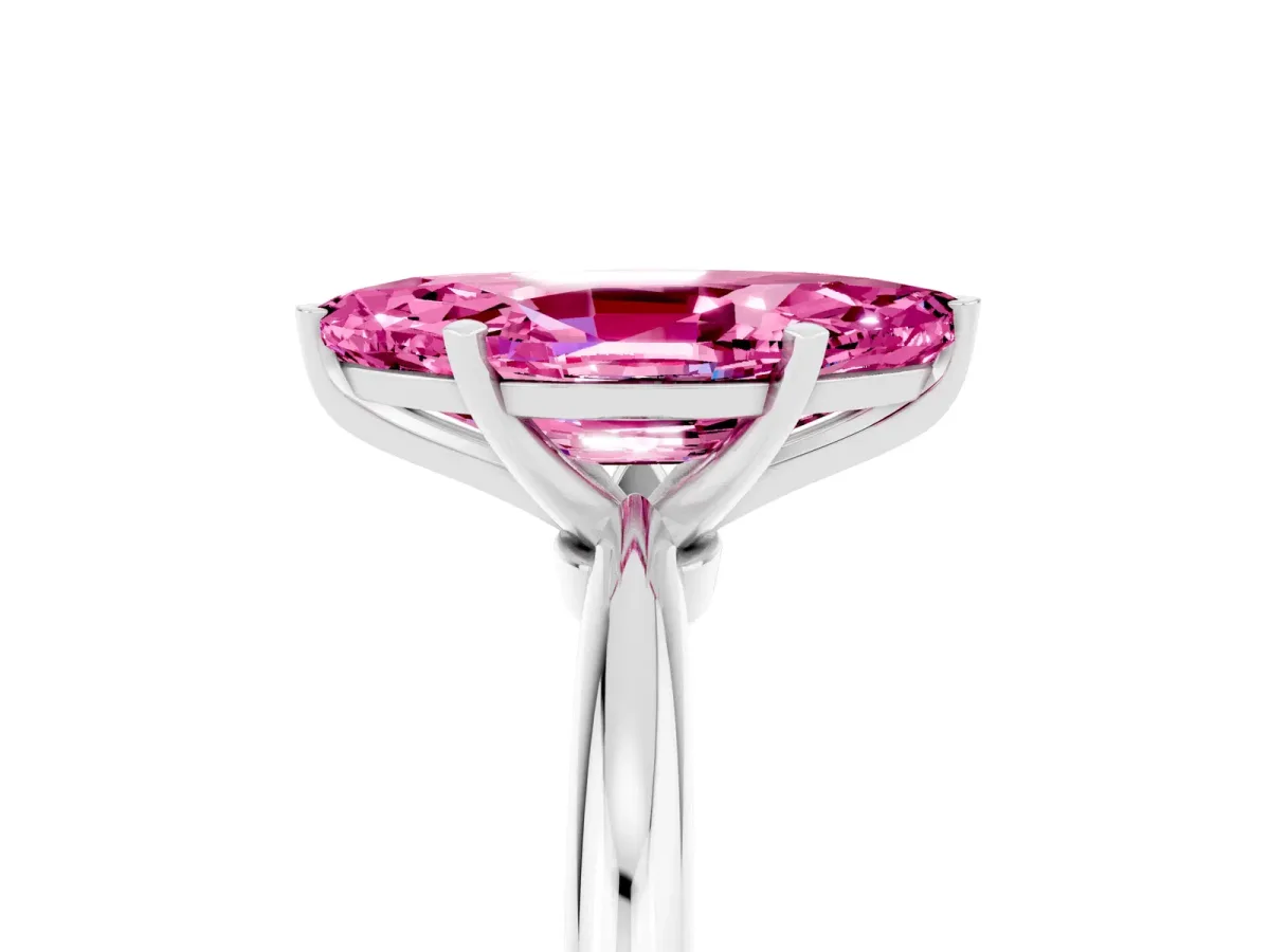 Marquise Cut Pink Sapphire Solitaire Ring with Six-Prong Setting and Classic Band Silver