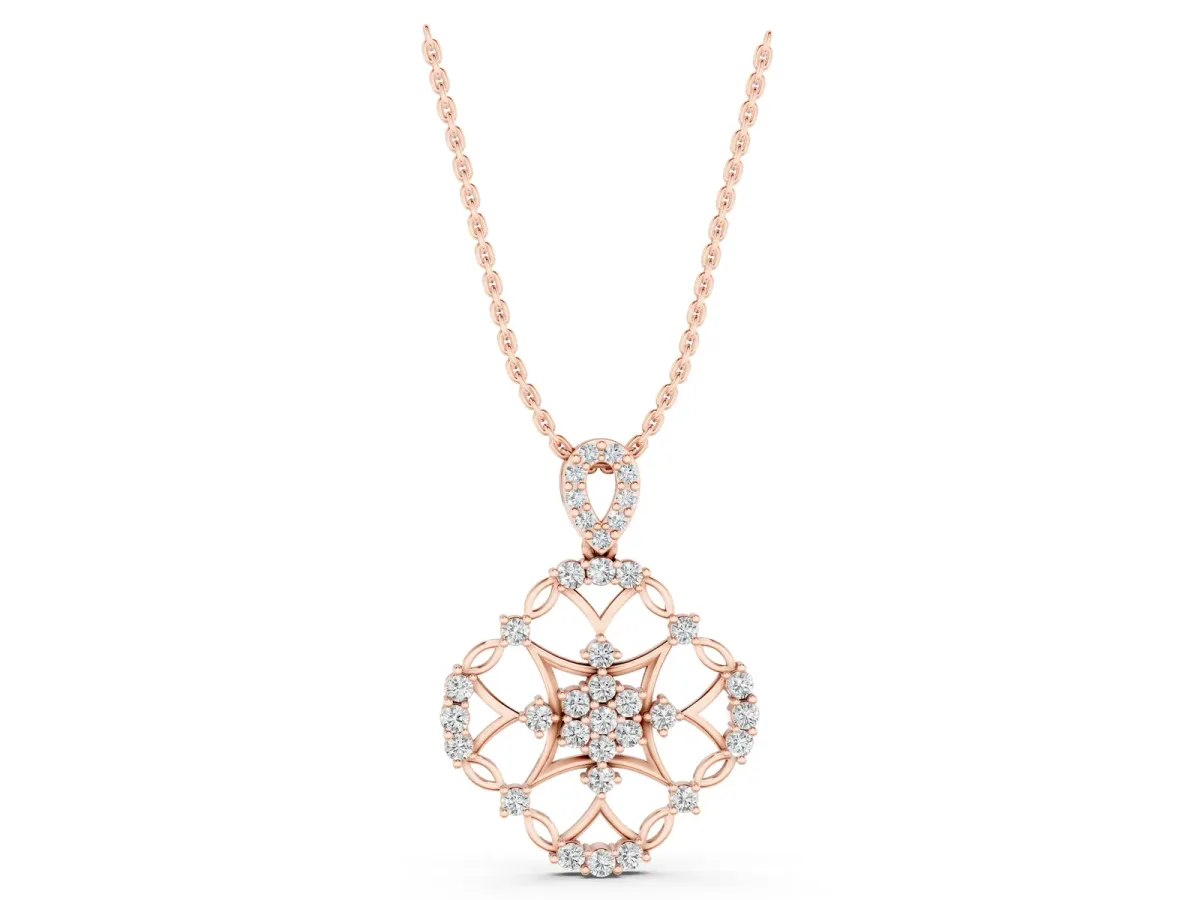 Round Diamond Halo Pendant with Pavé Setting Rose gold