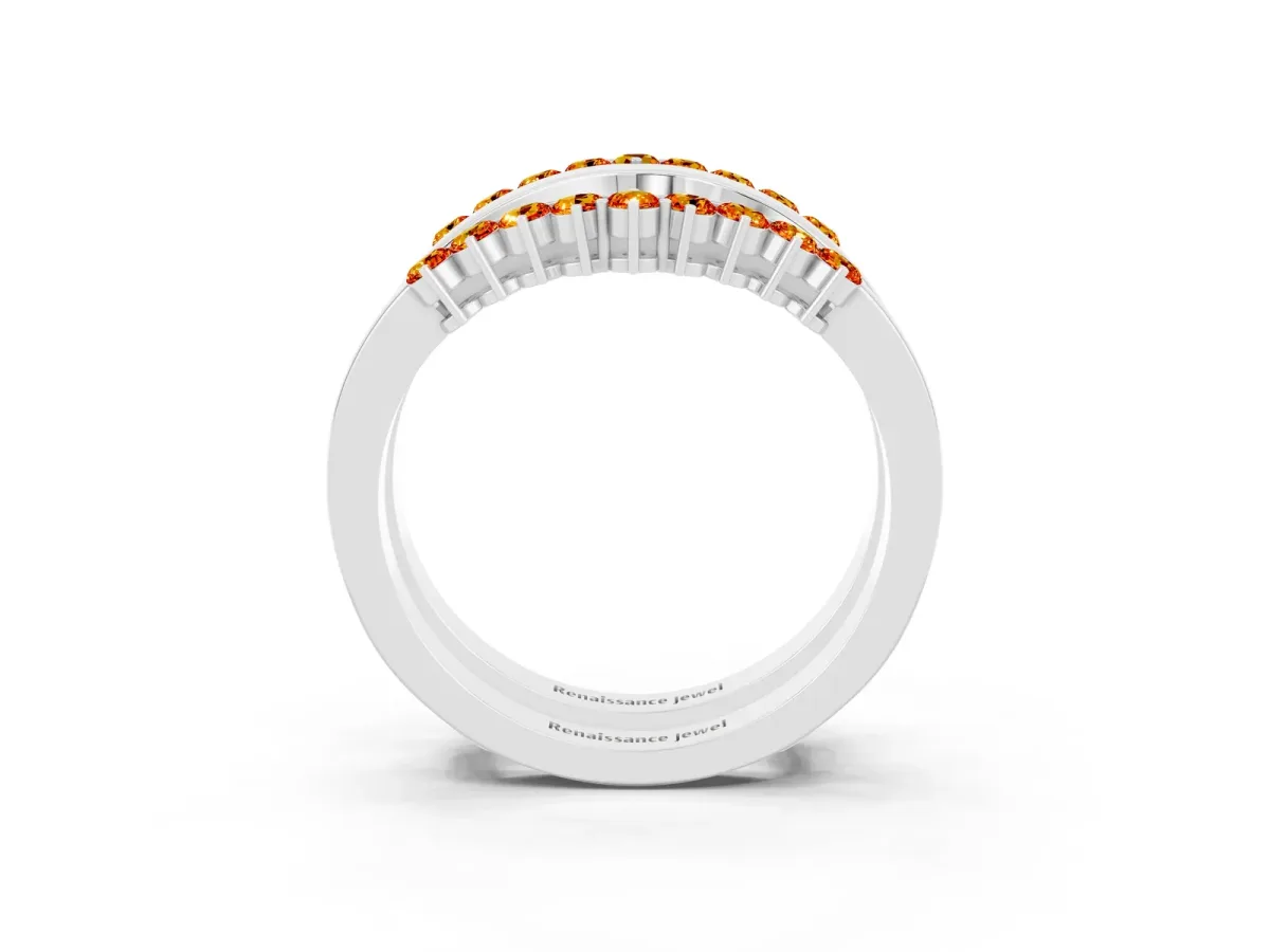 Round Citrine Chevron Contour Band with Prong Setting White gold
