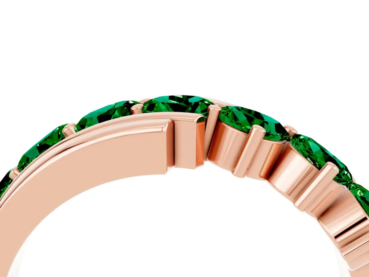 Round Emerald Wave Band with Channel and Shared Prong Setting Rose gold