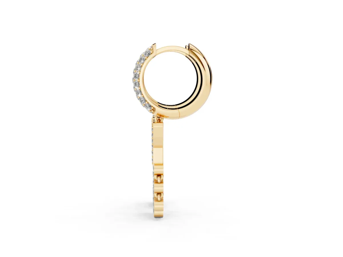 Round Diamond Initial Y Huggie Hoop Earrings Yellow gold