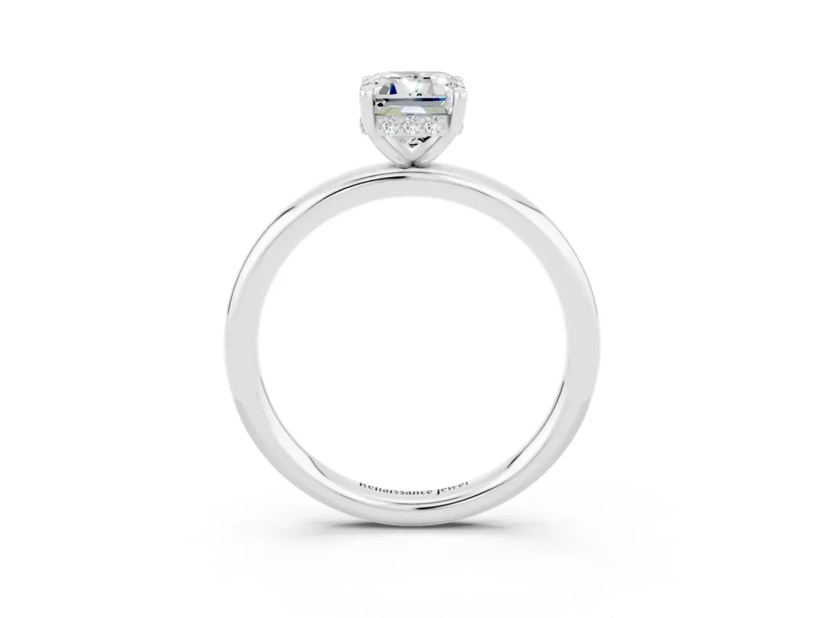 Emerald Cut Moissanite Solitaire Ring with Thin Band and Four-Prong Setting White gold