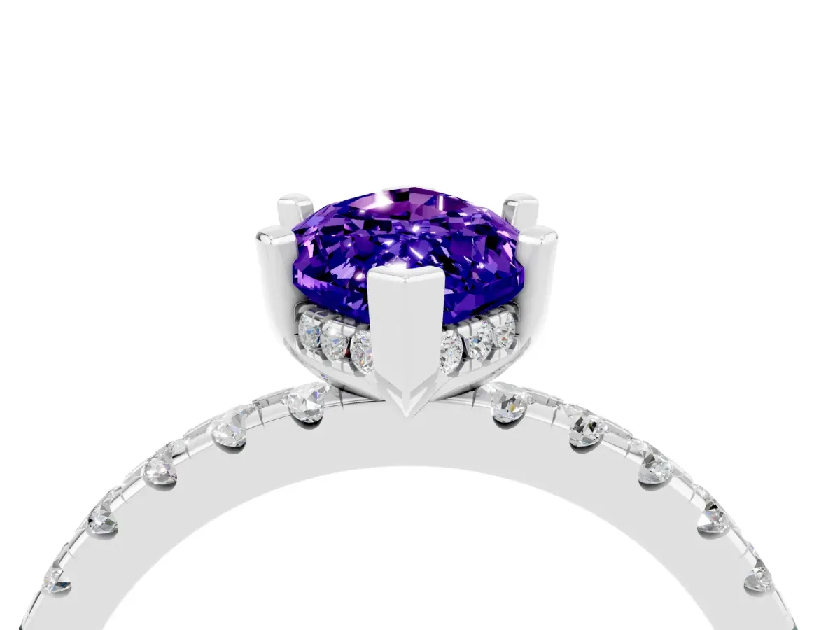 Marquise Cut Tanzanite Solitaire Ring with Round Pavé Band and Four-Prong Setting Silver