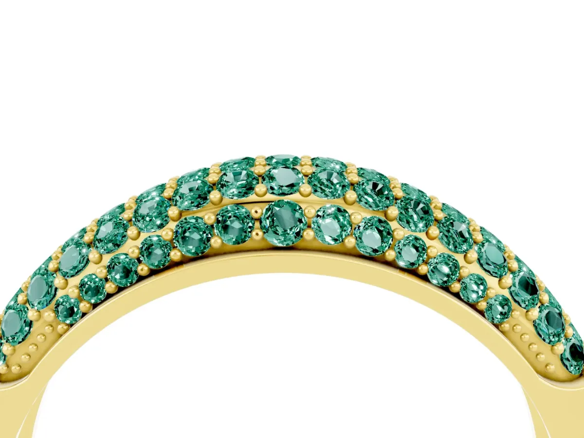 Three-Row Pavé Round Green Sapphire Dome Band Yellow gold