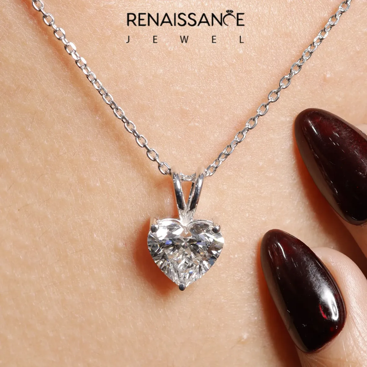 Heart-Shaped Diamond Solitaire Pendant with Four-Prong Setting White gold