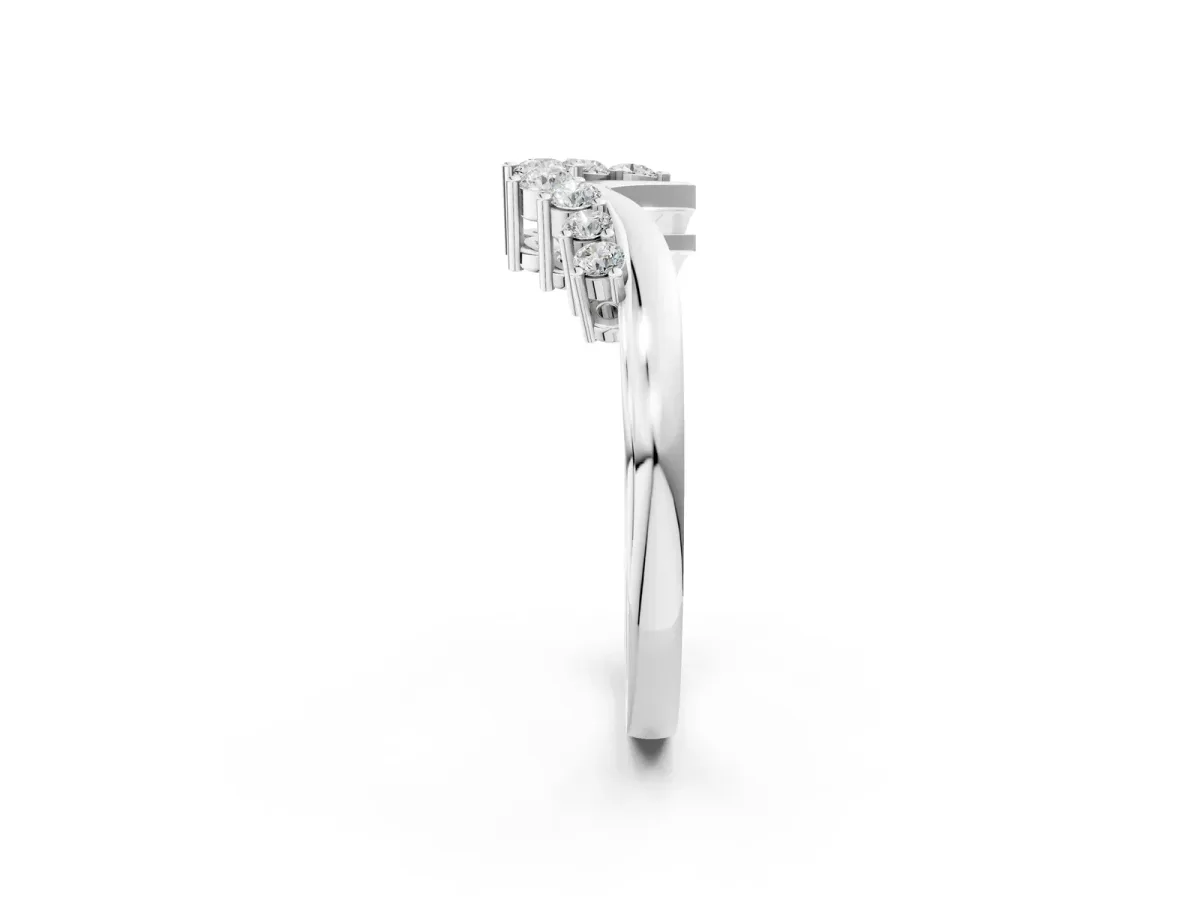 V-Shaped Diamond Accent Band with Round Brilliant Stones and Prong Setting Silver