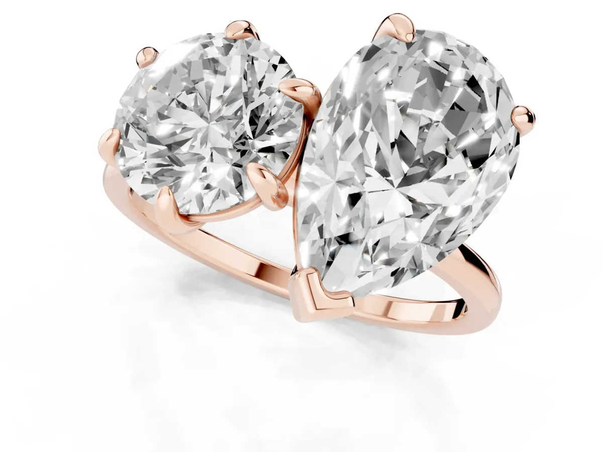 Round and Pear Toi Moi Ring with Prong Setting and Plain Band Rose gold