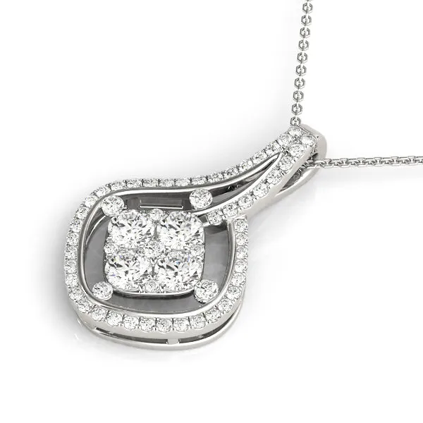 Pavé Cushion Diamond Cluster Pendant Silver