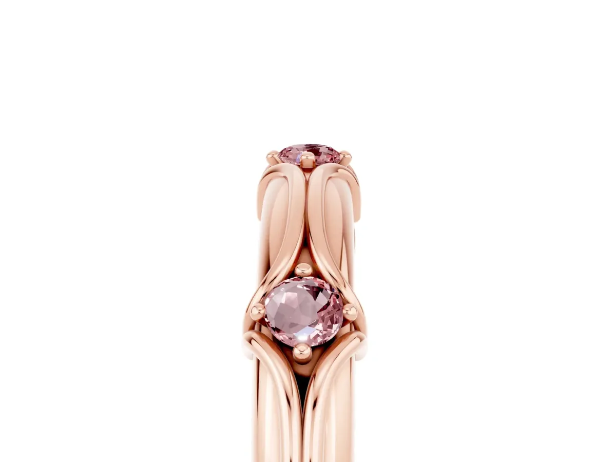 Round Morganite Prong Set Milgrain Eternity Band Rose gold