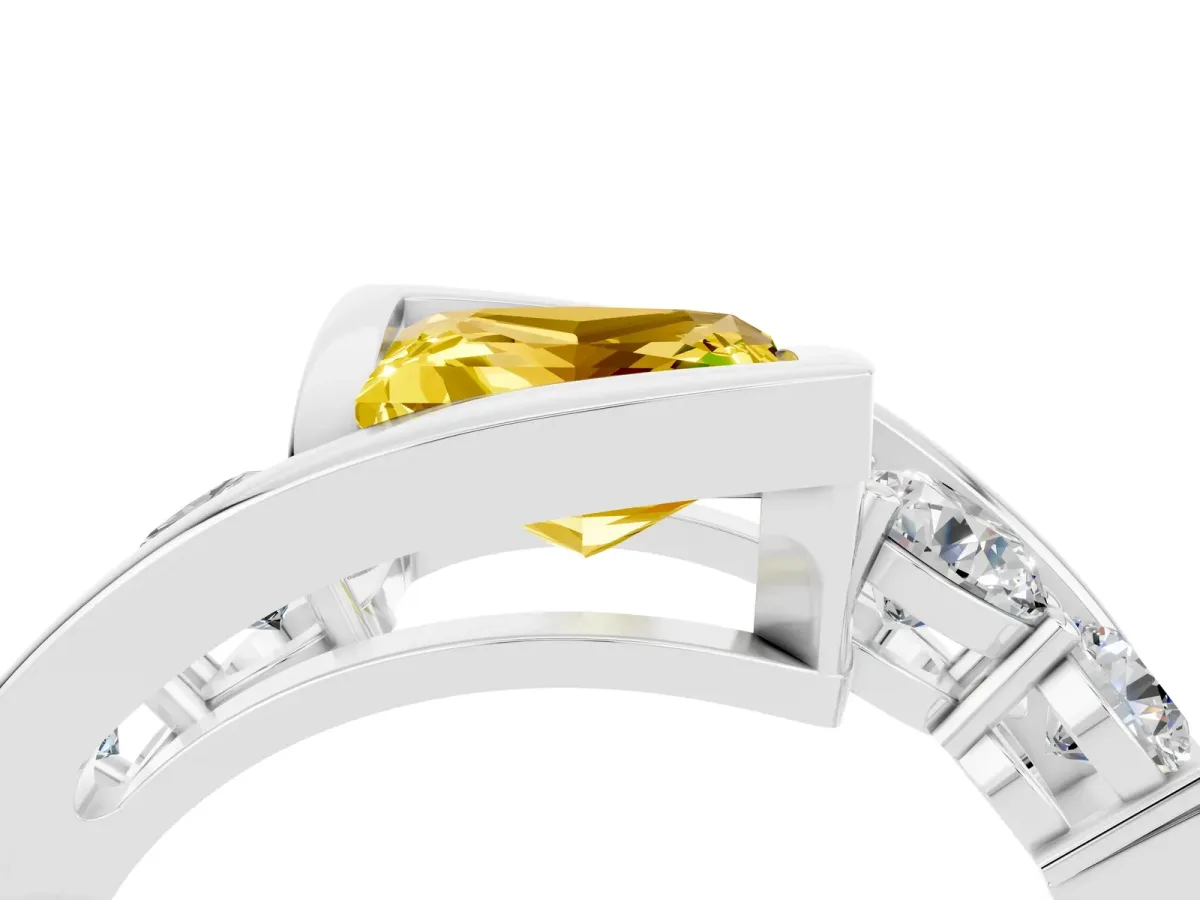 Bezel Set Princess Cut Yellow Sapphire Bypass Ring with Round Accents Silver