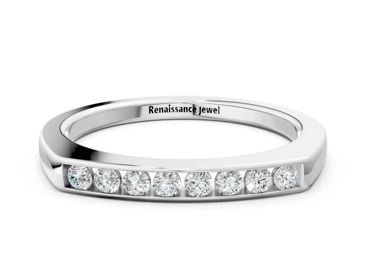 Channel Set Round Diamond Flat Band Silver