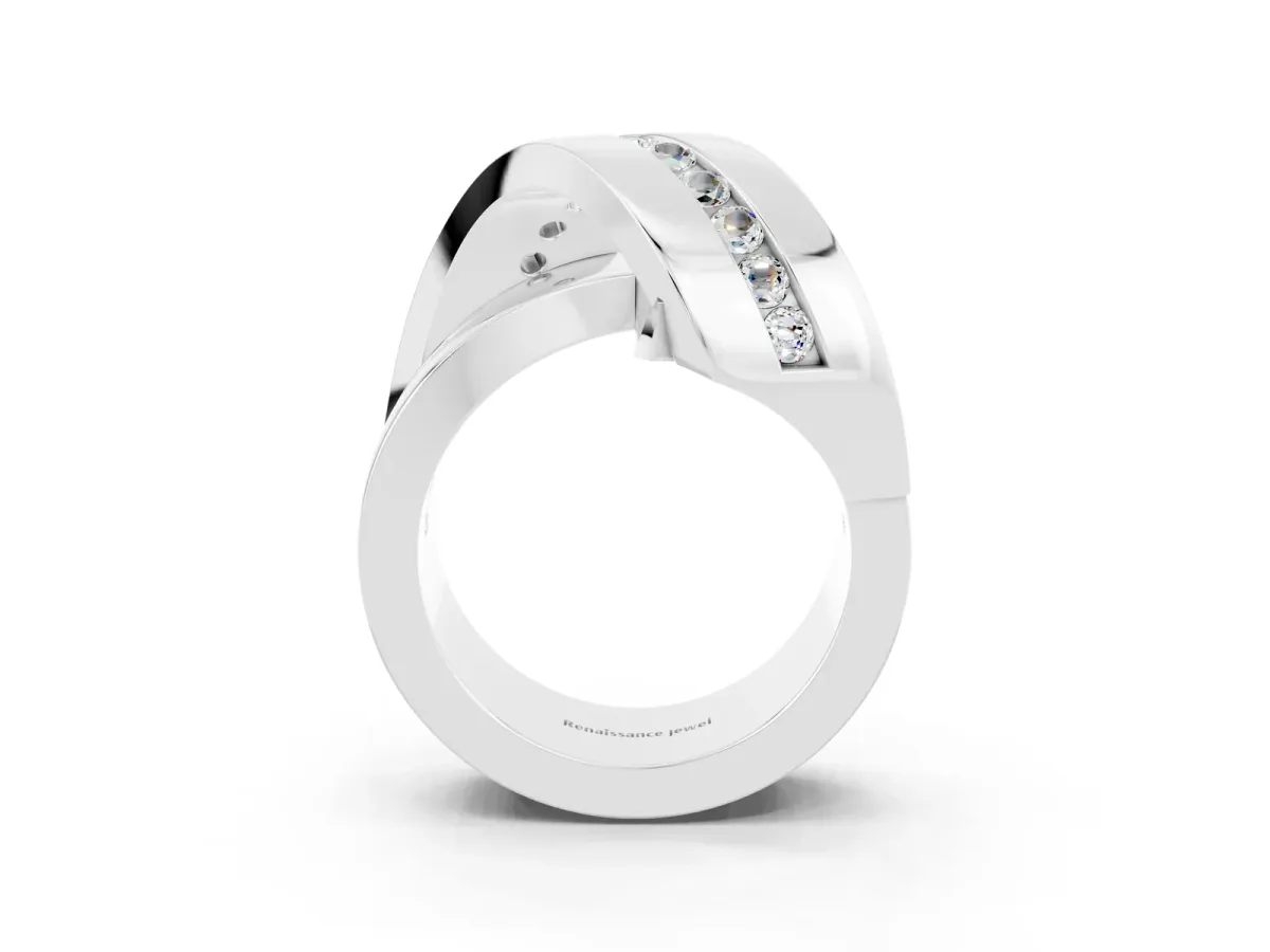 Pavé Round Moissanite Crossover Band with Channel Setting White gold
