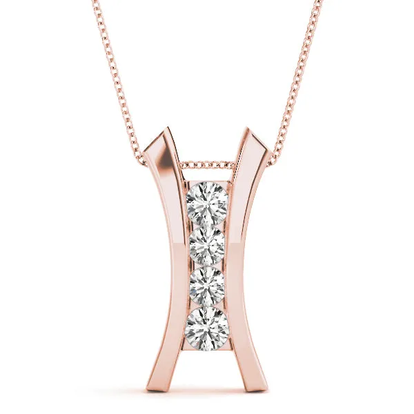 Channel Set Round Diamond V-Prong Pendant Rose gold