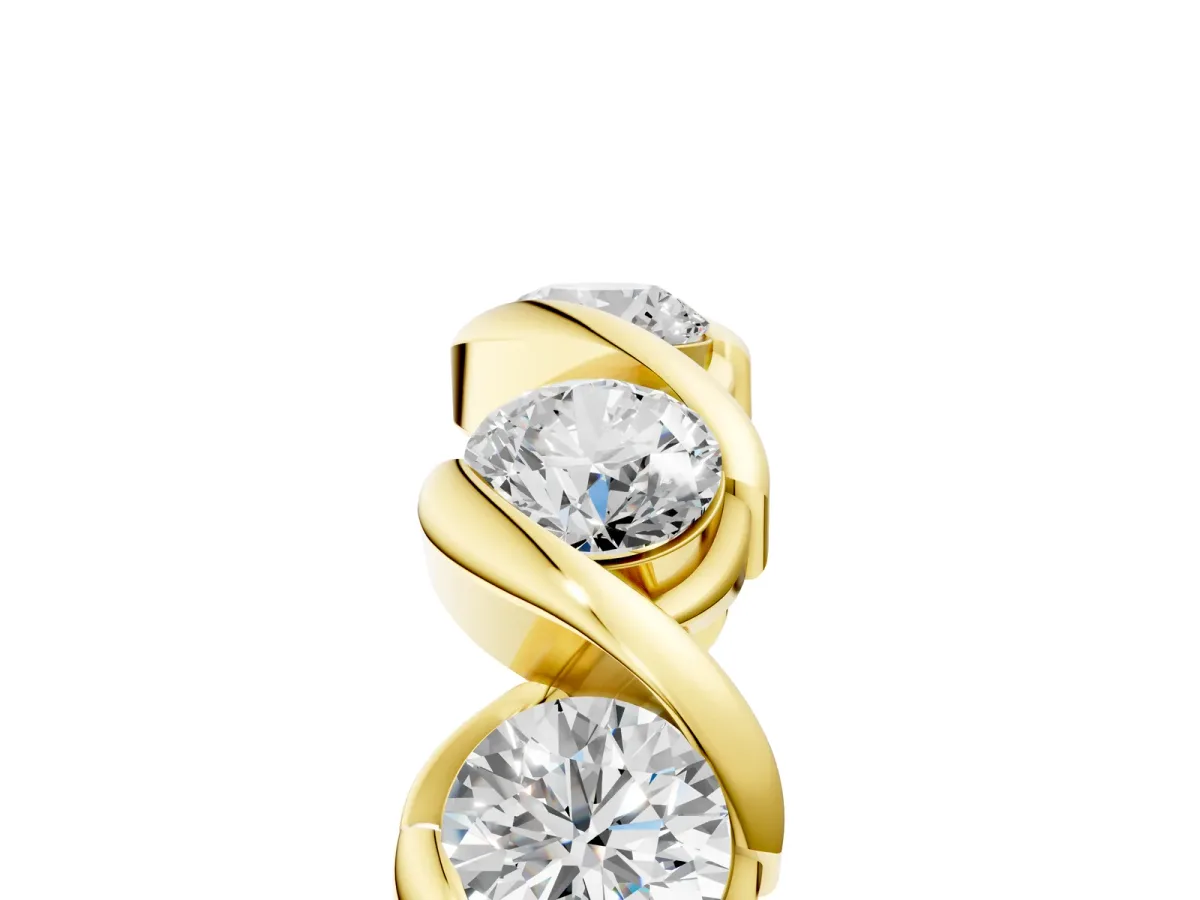 Round Diamond Wave Band with Channel Setting and Shared Prongs Yellow gold