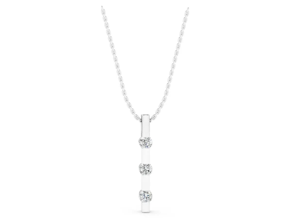 Three-Stone Round Diamond Bar Pendant with Channel Setting White gold