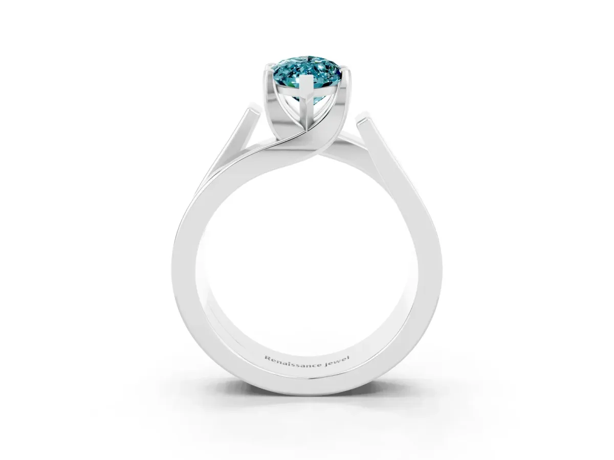 Modern Tension Set Marquise Cut Blue Topaz Solitaire Wide Band Ring Silver