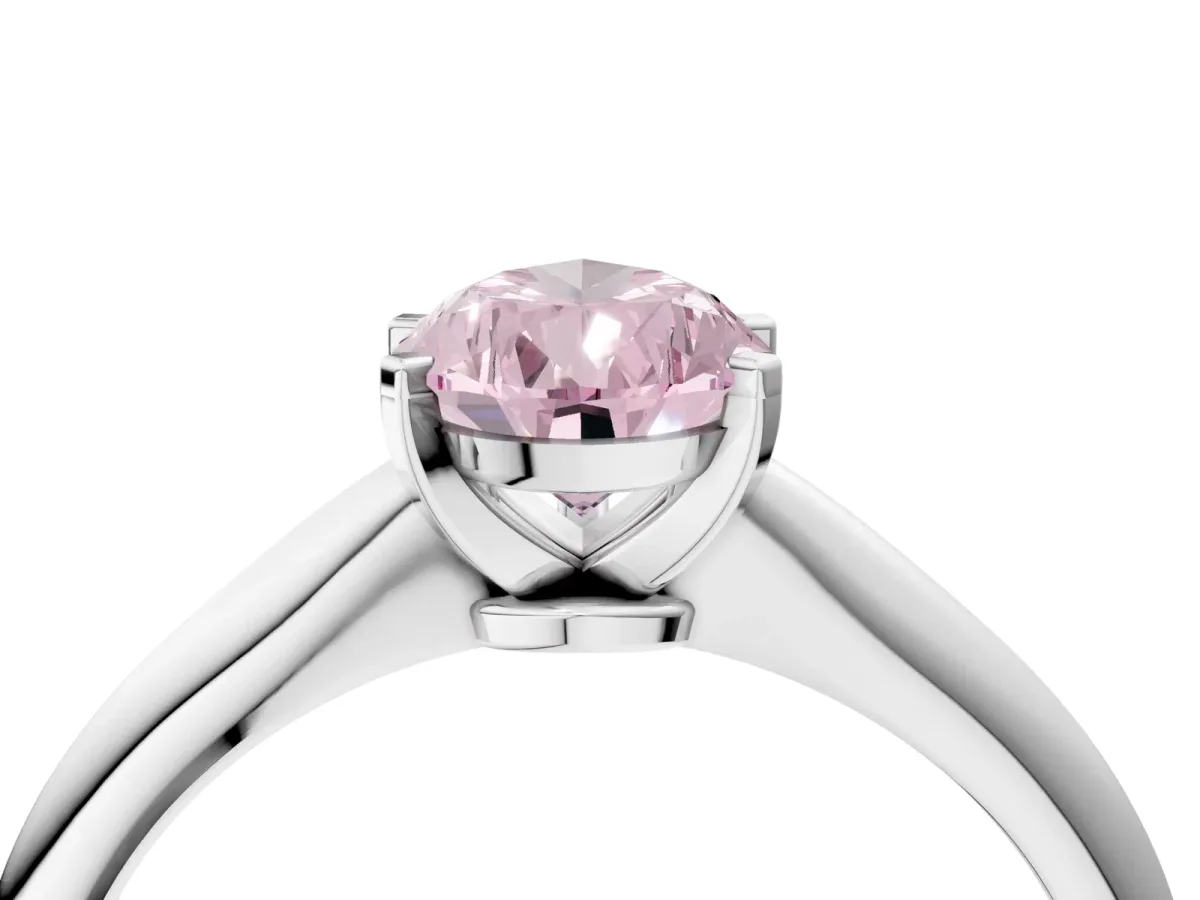 Fancy Pink Pear Cut Diamond Solitaire Engagement Ring with Classic Band and Four-Prong Setting Silver
