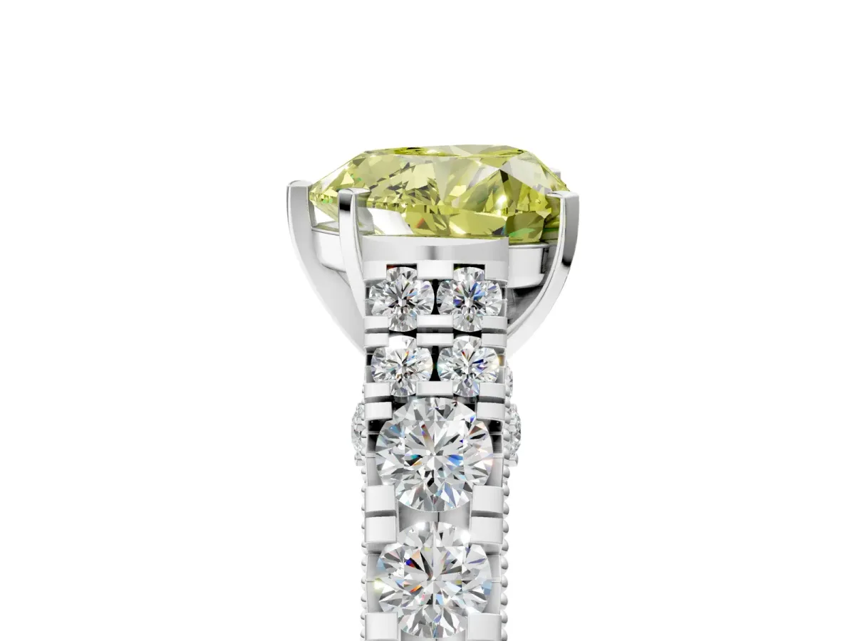 Fancy Yellow Heart Cut Diamond Classic Solitaire Ring with Pavé Band and Four-Prong Setting Silver
