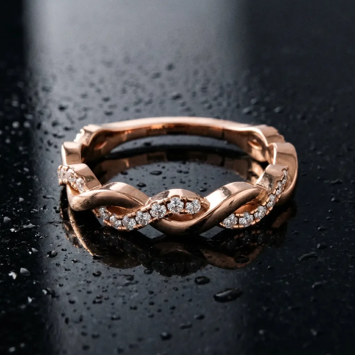 Round Diamond Twist Eternity Band with Pavé Setting Rose gold