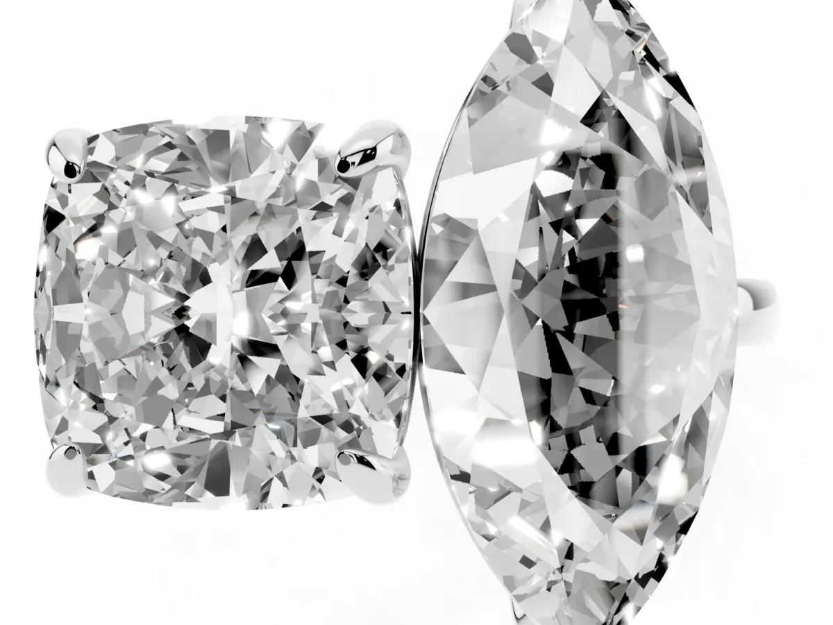 Cushion and Marquise Toi Moi Ring with Prong Setting and Plain Band White gold