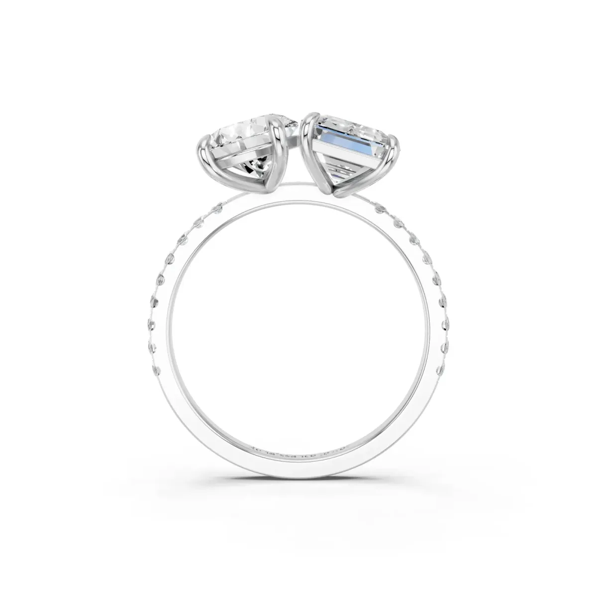 Pear and Radiant Toi Moi Ring with Prong Setting and Micro Pave Band Silver