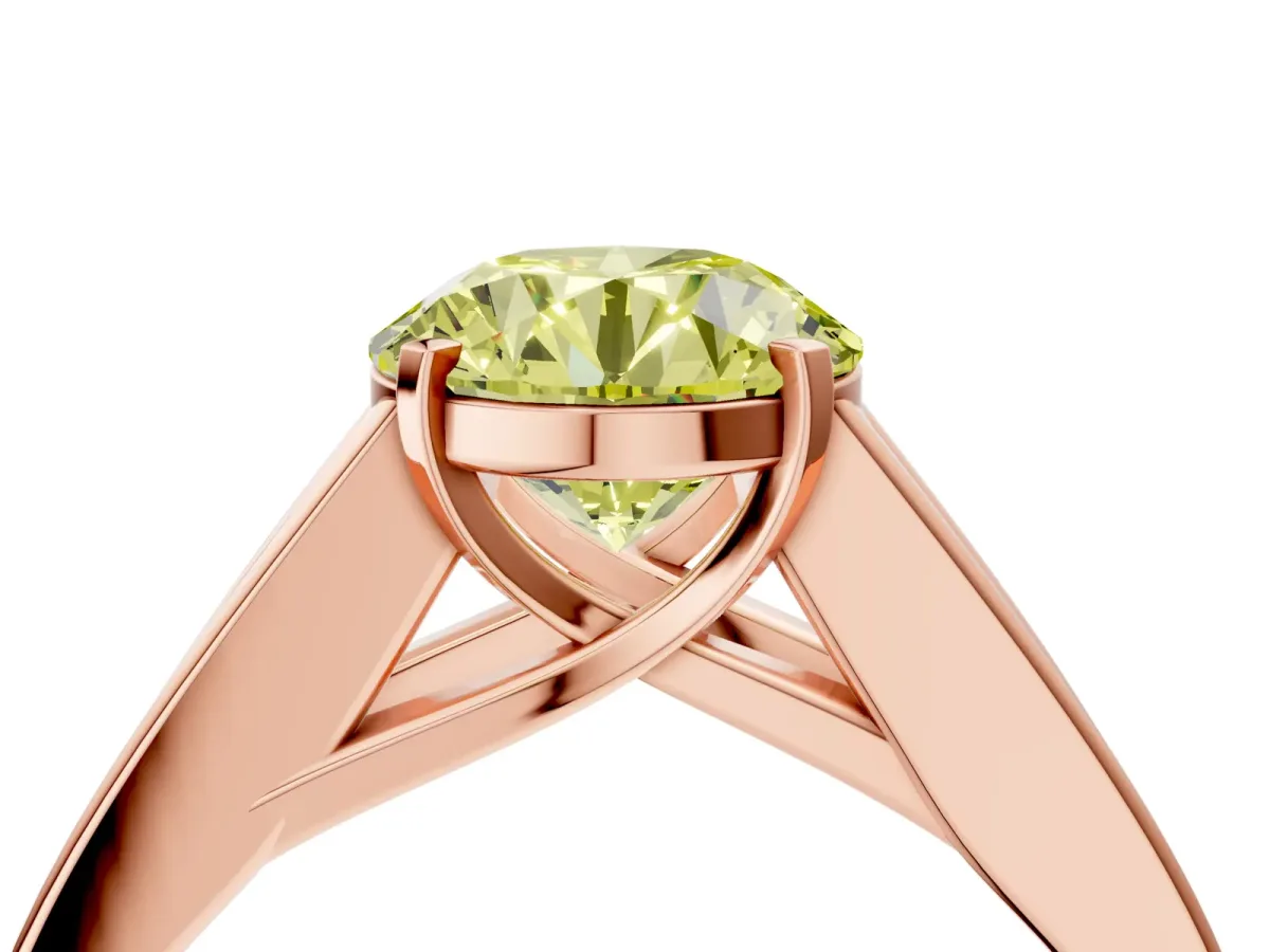Fancy Yellow Round Cut Cut Channel Set Solitaire Ring with Four-Prong Setting Rose gold