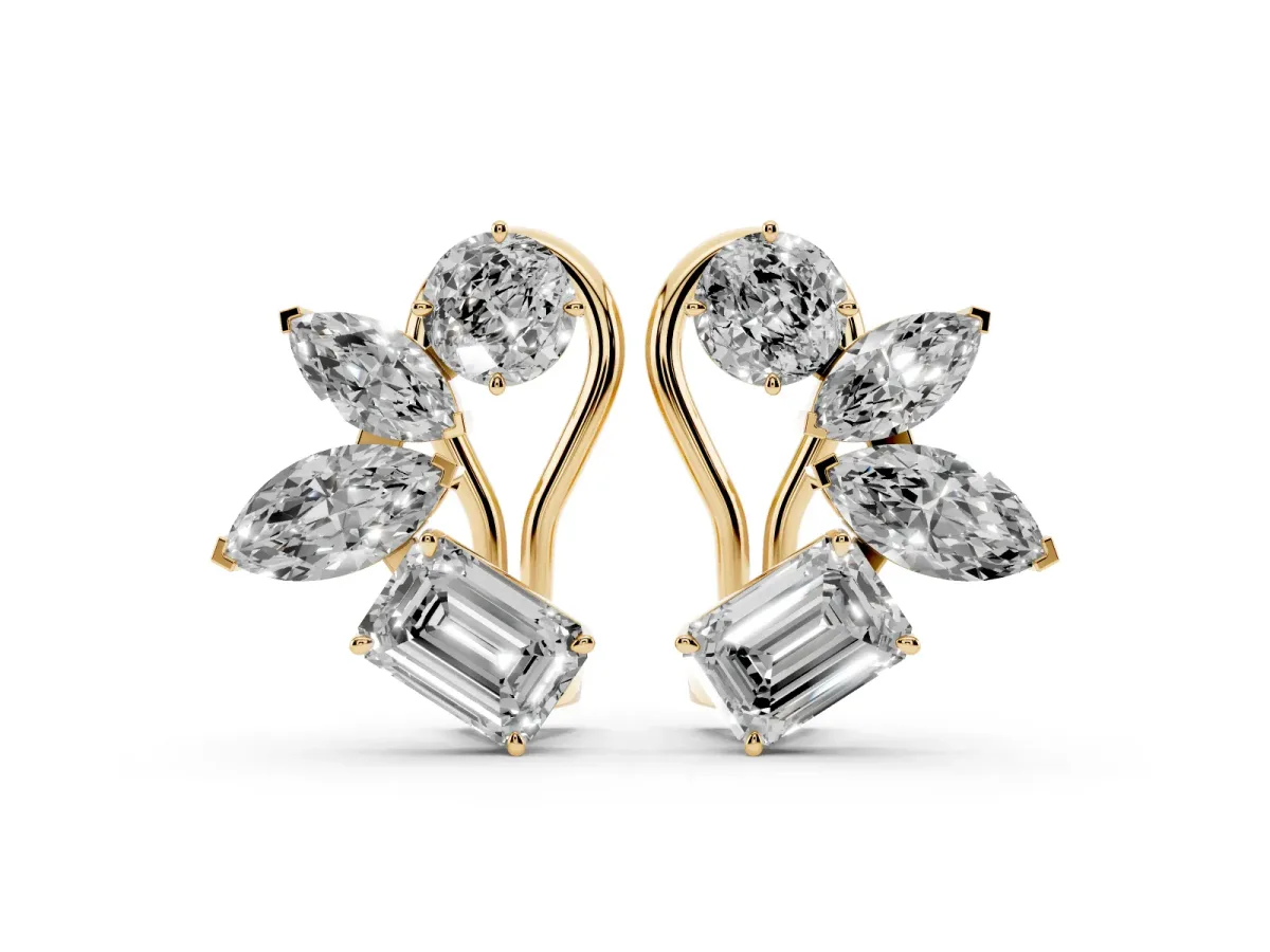 Multi-Shape Diamond Cluster Stud Earrings Yellow gold
