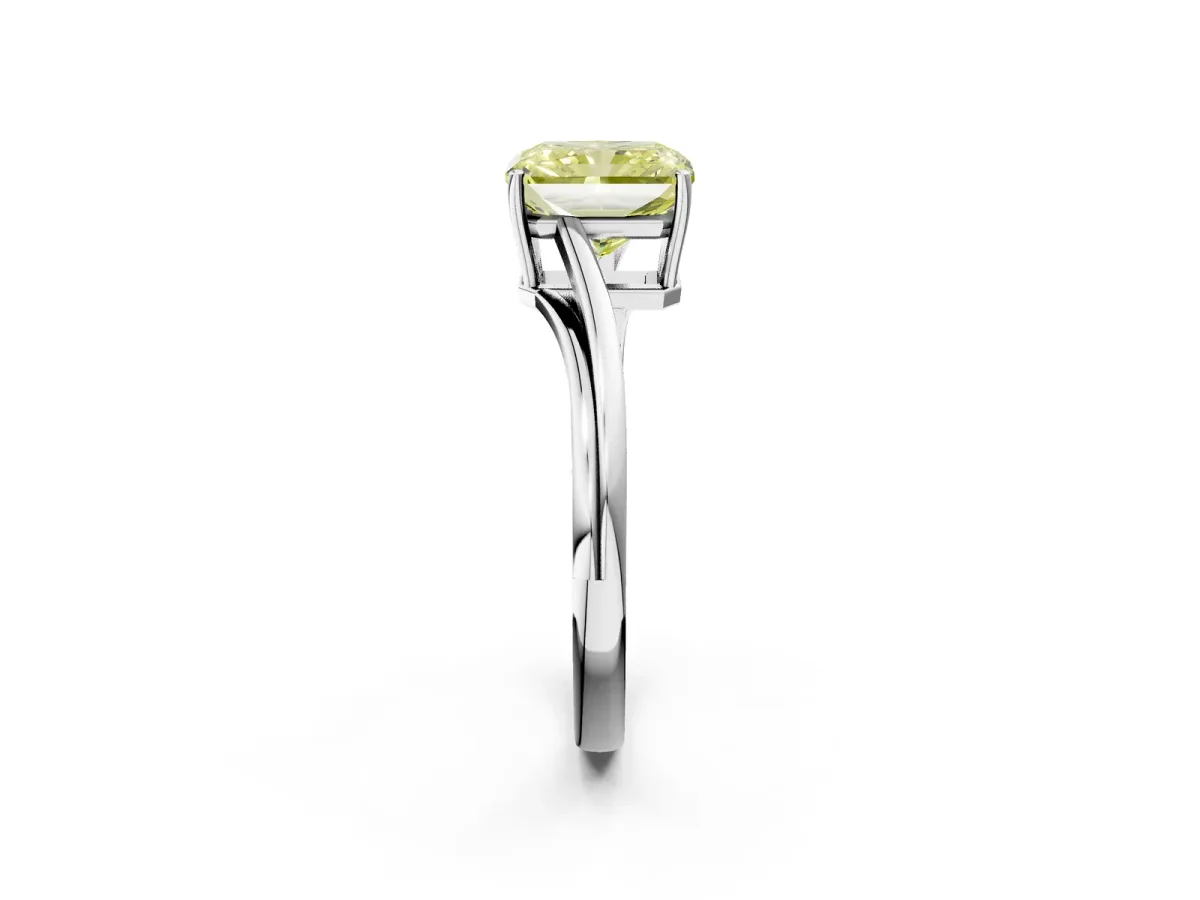 Fancy Yellow Radiant Cut Cut Solitaire Twist Band Ring with Four-Prong Setting Platinum