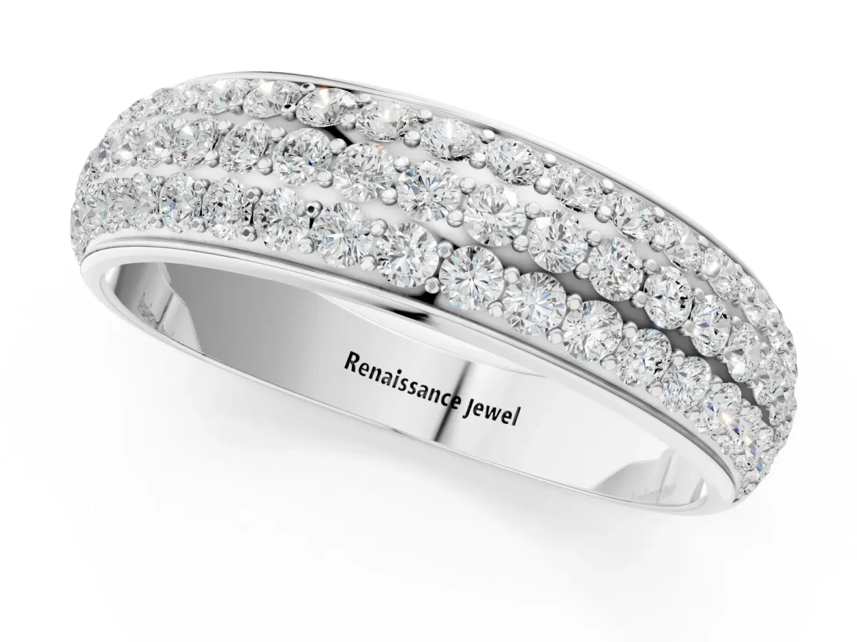 Three-Row Round Diamond Eternity Band with Shared Prong Setting Silver