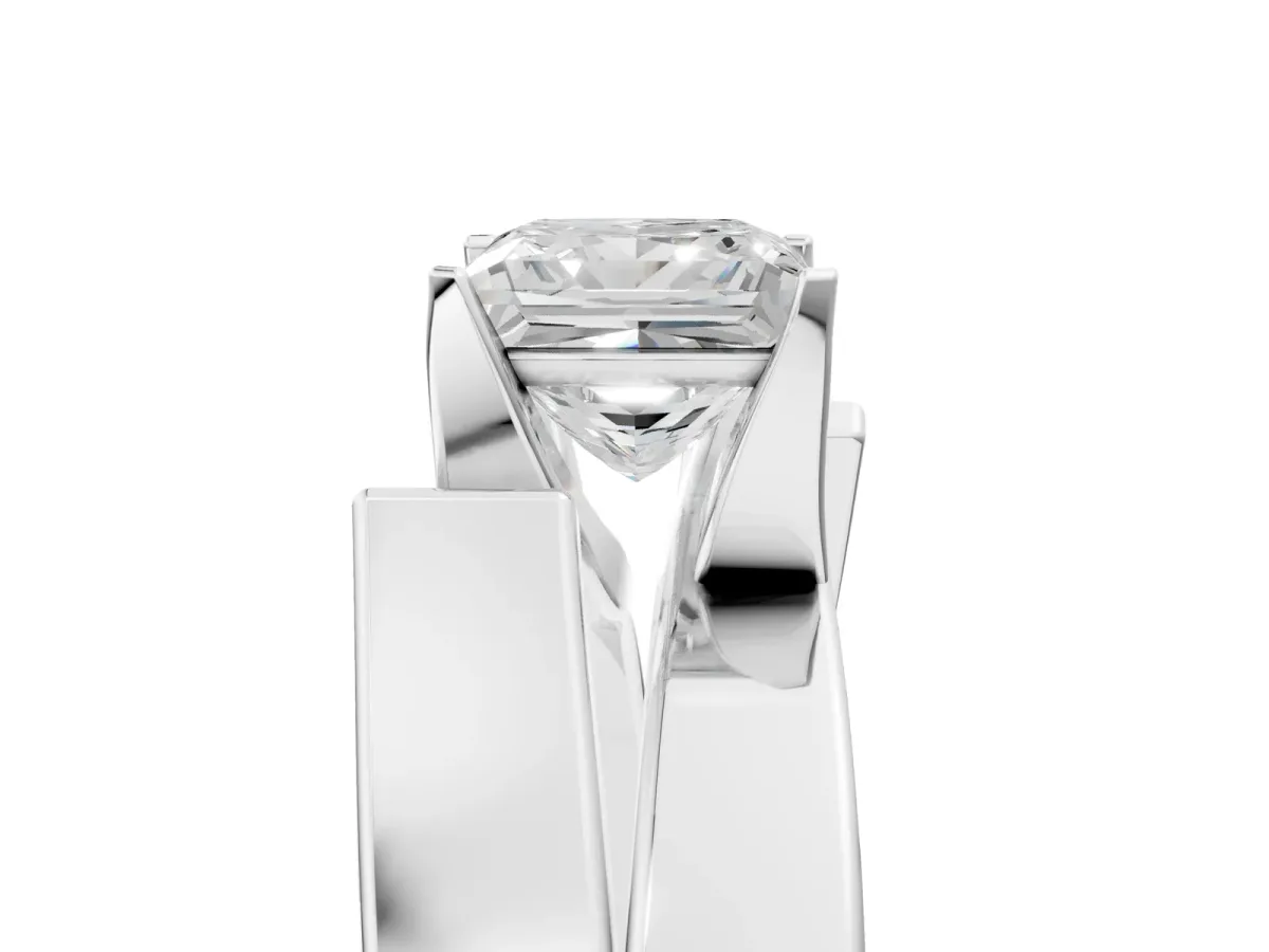 Modern Tension Set Princess Cut Diamond Solitaire Wide Band Ring Silver