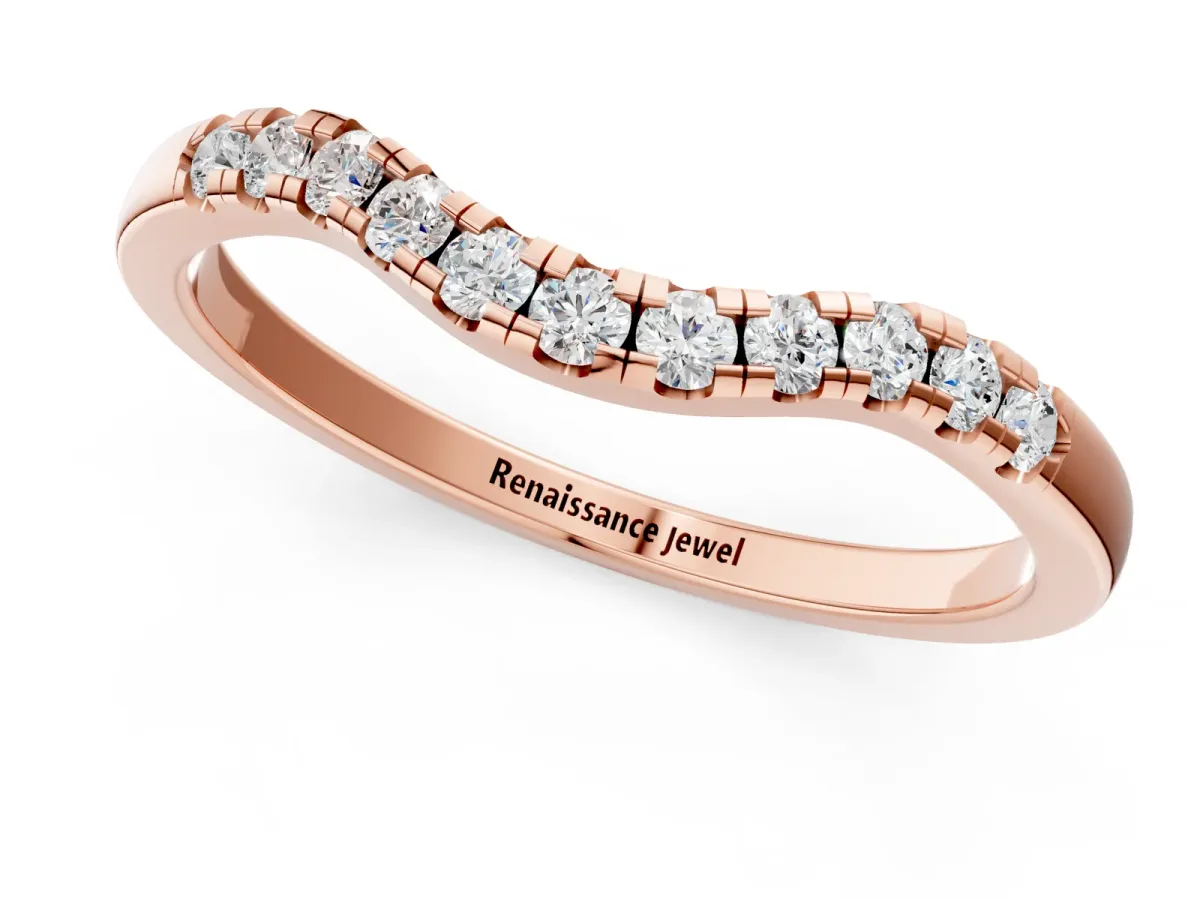 Round Diamond Curved Pavé Wedding Band Rose gold