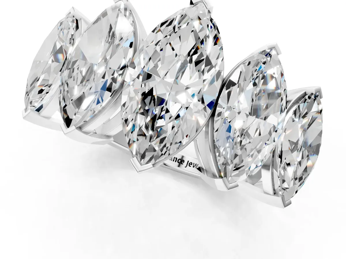 Five-Stone Marquise Diamond Prong Set White Gold Band Platinum