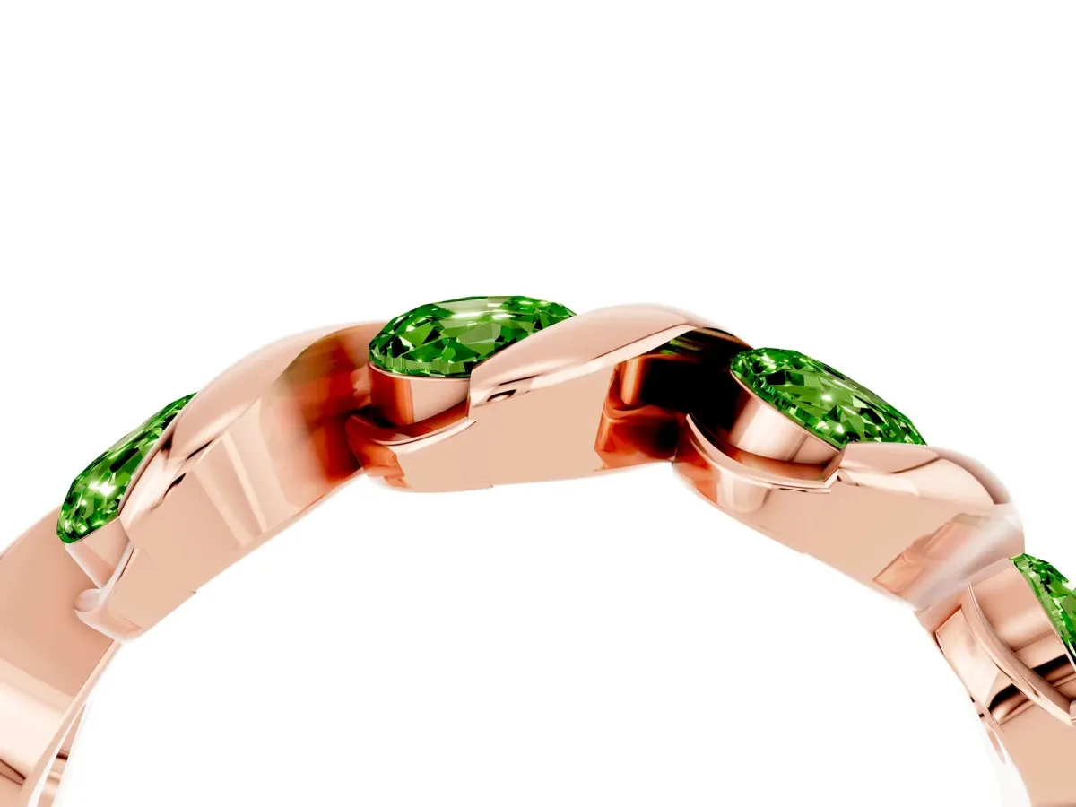 Round Peridot Wave Band with Channel Setting and Shared Prongs Rose gold