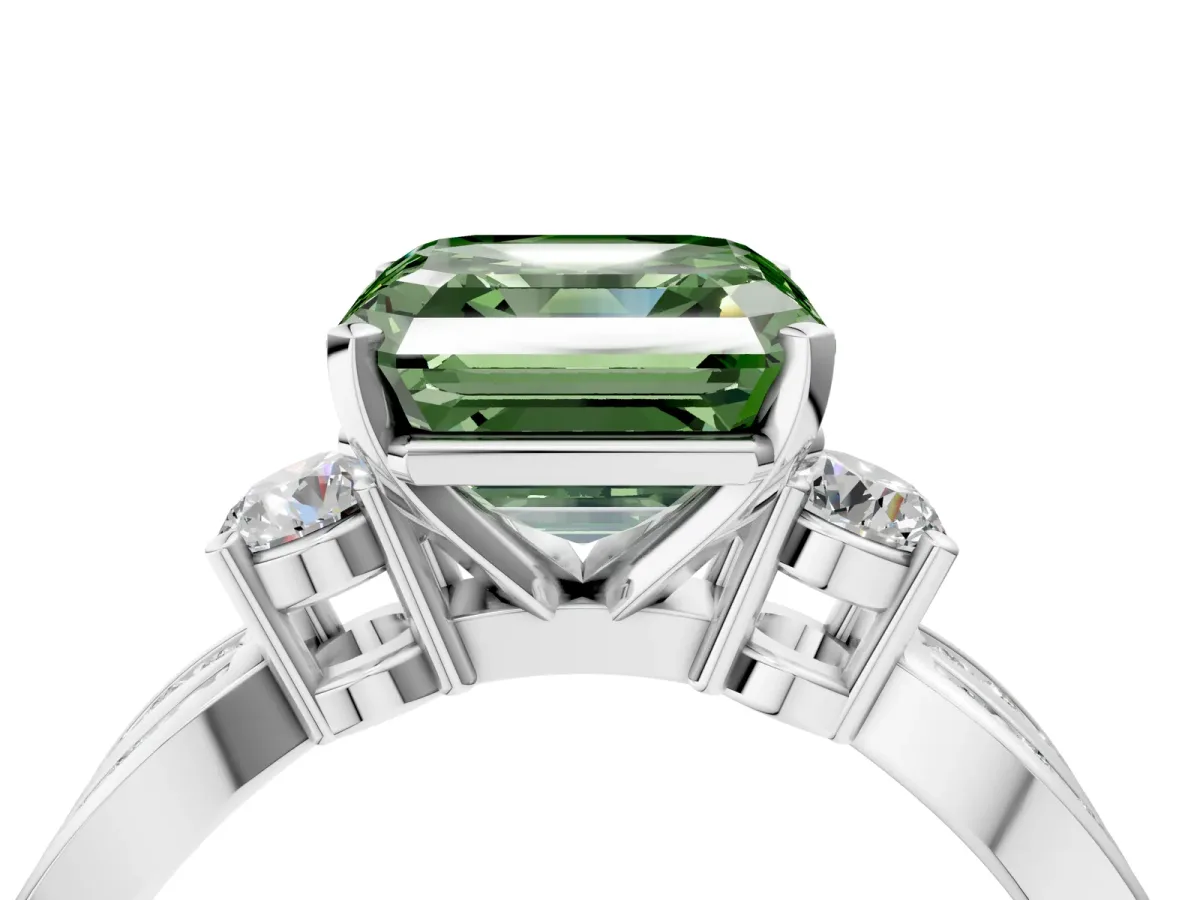 Fancy Green Three-Stone Asscher Cut Cut Diamond Twist Band with Prong Setting Platinum