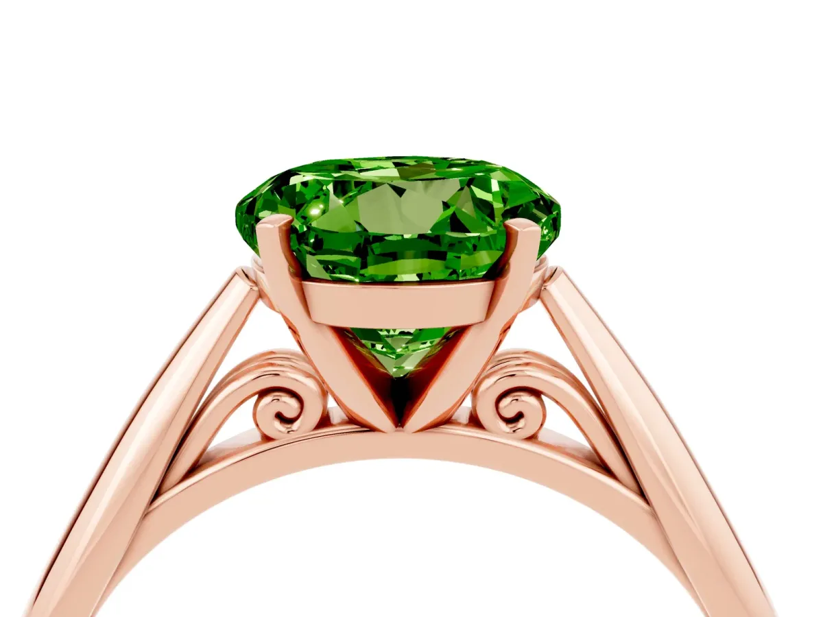 Round Cut Peridot Solitaire Engagement Ring with Cathedral Setting and Four-Prong Mount Rose gold